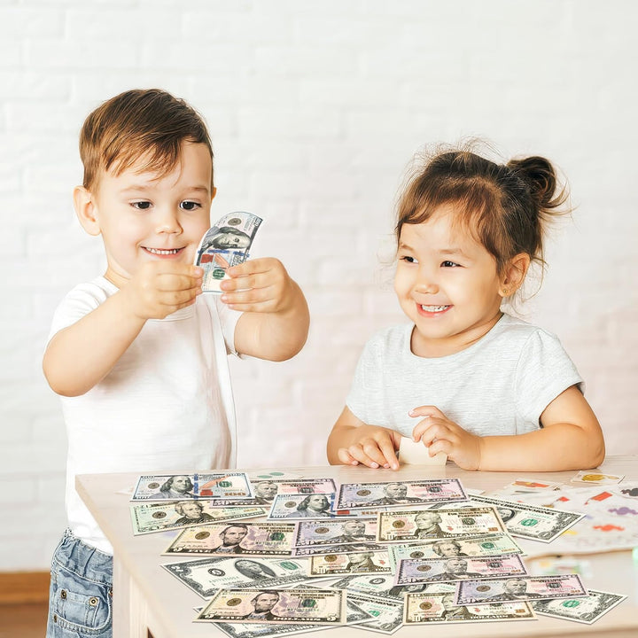 105 Pcs Fake Money Prop Money Play Money for Number Learning Education Toys for Girls Boys,Realistic Dollar Bills for Movie, Videos Music Party