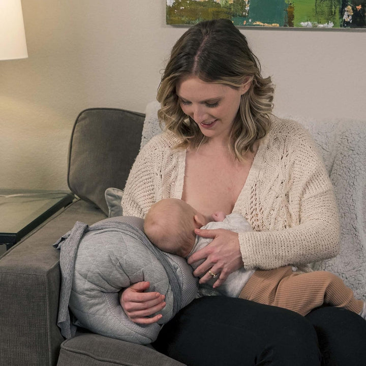 Anywhere Travel Nursing Pillow, Soft Gray, plus Sized to Petite with Stretch Belt, Portable Nursing Pillow, Breastfeeding and Bottle-Feeding Support, Machine Washable