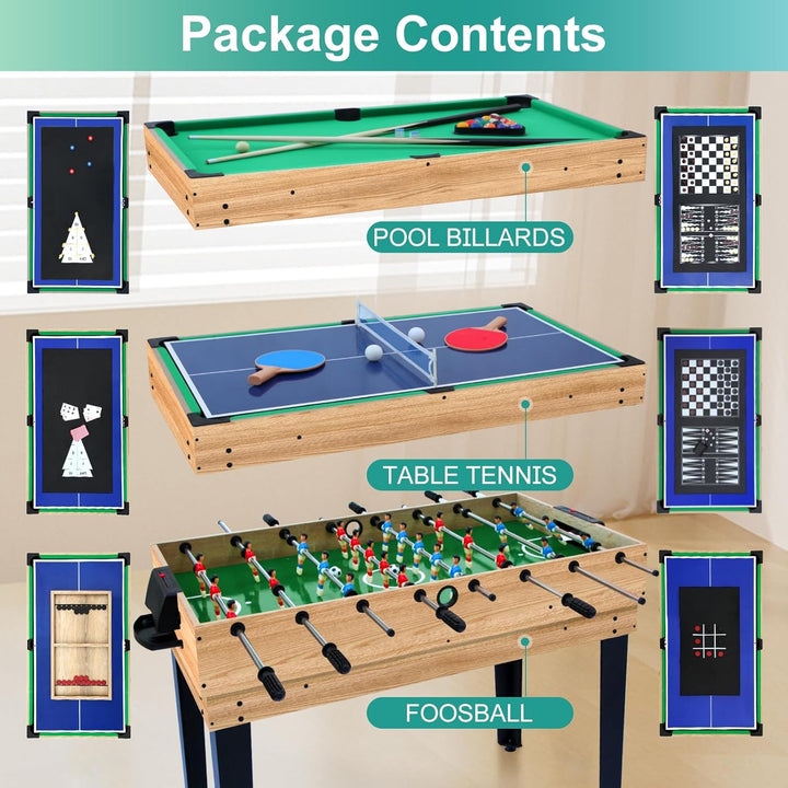12-In-1 Game Table - 48" Combo Game Table, Ping Pong Table, Foosball Table, Air Hockey Table, Pool Table - Sports Arcade Games with Accessories - Ideal for Game Rooms and Family Game Nights!