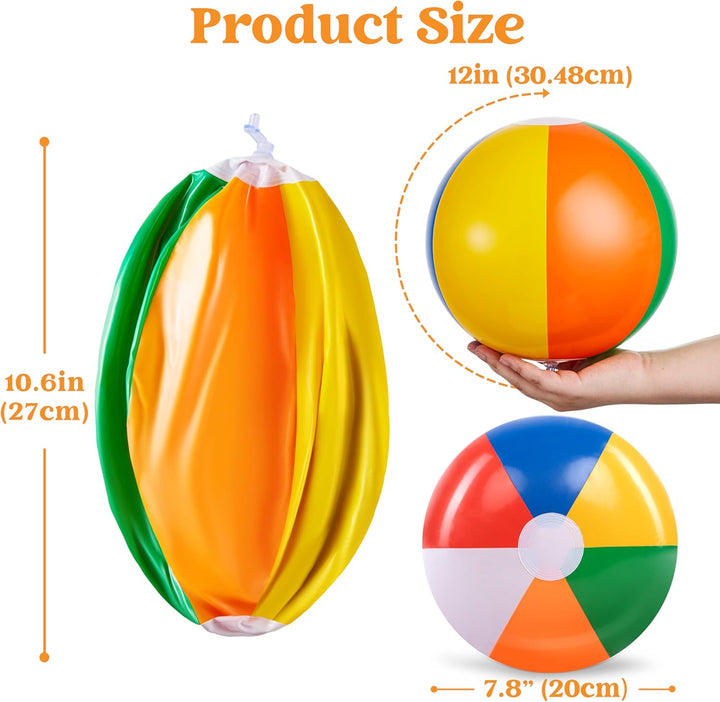 Rainbow Beach Balls(12 Pack), 12'' Inflatable Swimming Pool Toys for Summer Water Games Kids Birthday Party Supplies Combo Set Include Inflatable Beach Balls