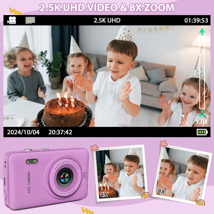 Kids Camera Toys for Boys Girls,Digital Video Camera Toys for Kids with MP3 Music Player and 32GB SD Card,Ideas Birthday Gifts for 4 5 6 7 8 9 10+ Years Old Little Girls and Boys(Purple)