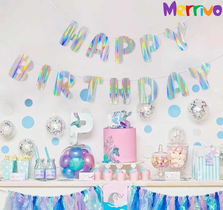 Iridescent Happy Birthday Banner, 9Ft Pre-Strung Holographic Birthday Decorations Vibrant Party Sign with Aurora, Rainbow Effects