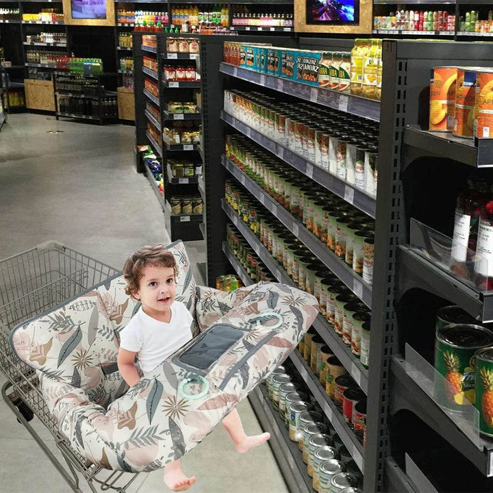 Shopping Cart Cover for Baby, 2 in 1 High Chair Cover for Restaurant Seat & Grocery Cart Cover for Babies, Thick Padded with Clear Phone Pouch, Machine Washable, Leaves