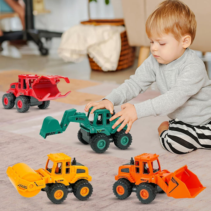 Construction Toys for 3 Years Old Boys Girls Kids, Friction Powered Construction Truck Toys Vehicles Sand Toys Trucks Excavator, Bulldozer, Road Roller (Colorful 4 Pack)