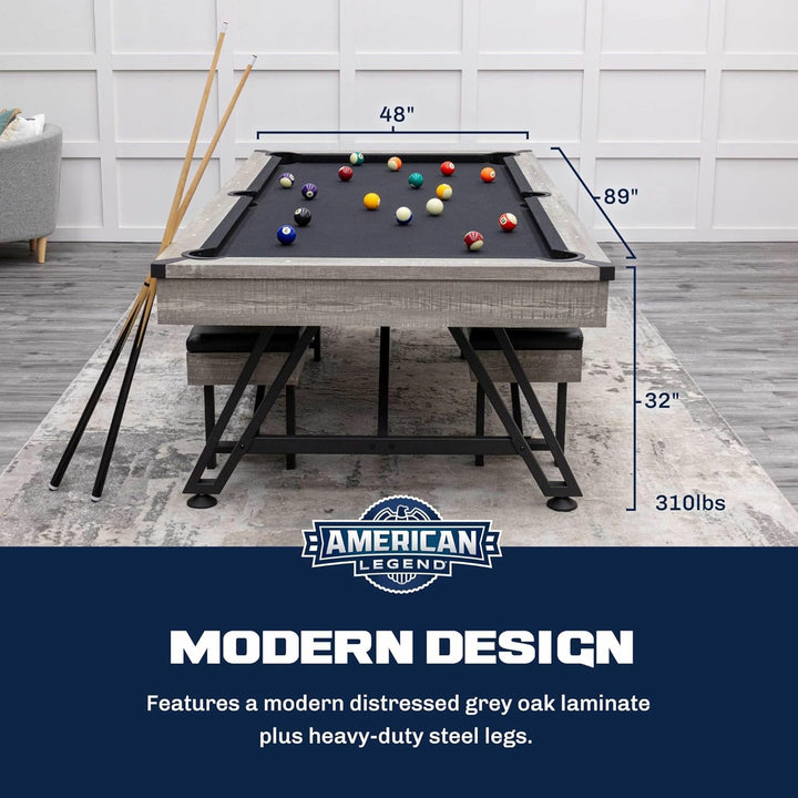 3-In-1 Pool + Poker Dining Table - Instant Transformation - Premium Black Felt - XL Flip Top Bench Storage - Modern Design