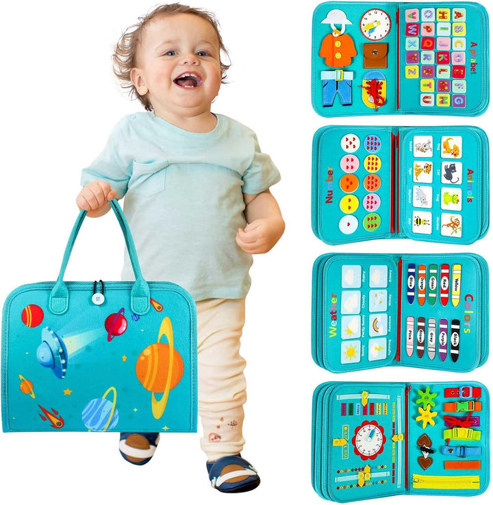 Toddler Busy Board - Montessori Toys for Toddler Boy Birthday Gift, Educational Learning Sensory Busy Book for Toddler Boys, Toddlers Activities Toy for Airplane Car Travel