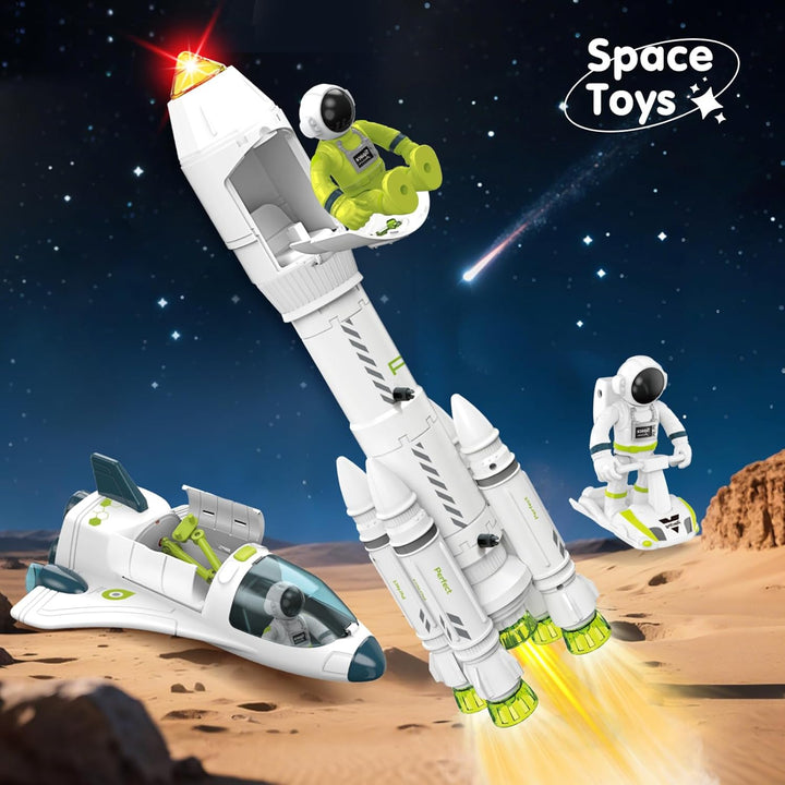 Space Rocket Ship Toys for Kids, Space Toys Shuttle Toys for Kids 3-5-7 with 2 Astronaut Figures, Spaceship Toys with Glowing & Sound Effect, Educational Stem Toy Gift for Boy Girl