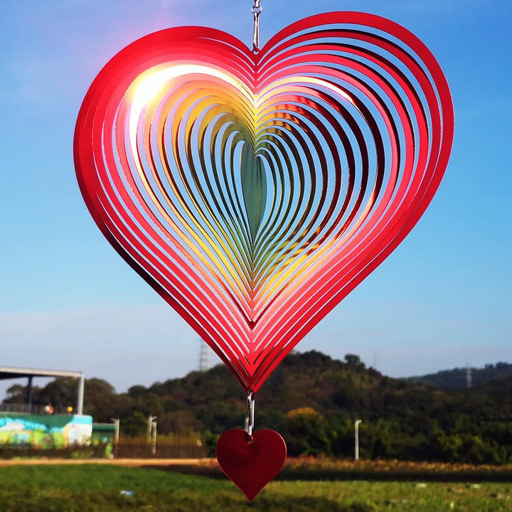 Stainless Steel Reflective Wind Spinners Outdoor Garden Decor,Sparkly Wind Spinner Bird Devices Deterrent to Scare Birds Away from Yard Patio Farm,Metal Heart Wind Spinners Gifts for Mom, Women