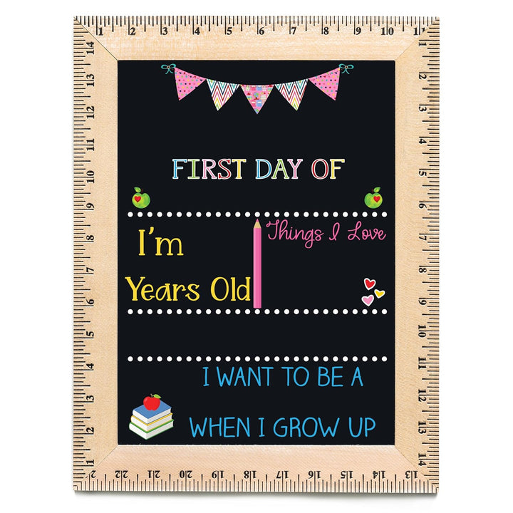 Bloom Owl First Day of School Chalkboard Sign - 11.5"X15" Reusable Back to School Photo Prop with Wooden Ruler Frame for Preschool, Kindergarten, and Beyond