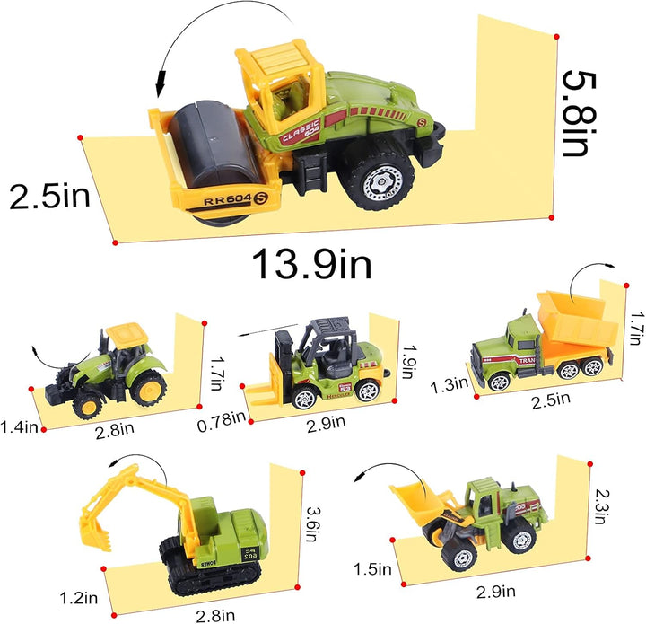 Mini Construction Trucks Toys, Small Construction Toys 6Pcs Vehicles Tractor Toys Sand Vehicle Playset Forklift Roller Dump Truck Tractor Excavator Bulldozer