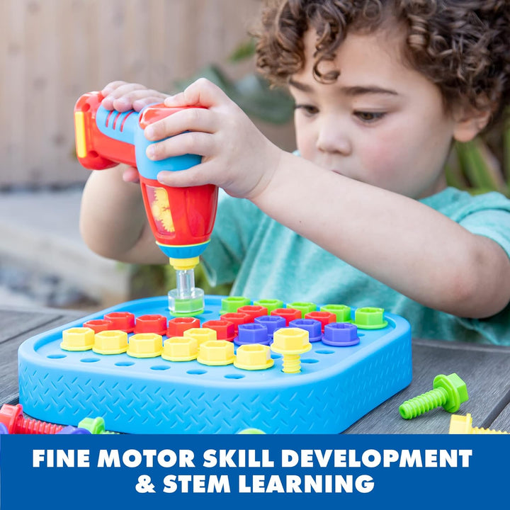 Design & Drill Bolt-It Bucket - Construction Toys & Toddler Tools, Kids Tool Set with Real Electric Drill Toy, Take Apart STEM Set, Building Kits and Gifts for Ages 3+