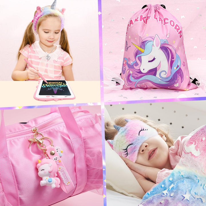 10 Pcs Unicorn Gifts for Girls Toys Christmas Birthday Gifts Kids Girls Age 3 4 5 6 7 8 9 12 with Glowing Blanket/Lcd Drawing Tablet, Unicorn Kids Girls Toys for Daughter, Niece, Granddaughter