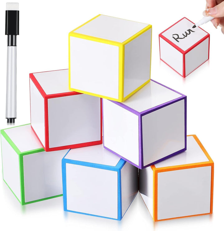Dry Erase Dice Set of 4-2X2 Inches Multipurpose Colorful Write on Wipe off Dry Erase Blocks Blank Pocket Dice to Draw Letters Numbers and Much More Educational Classroom Supplies for Kids (8+1)