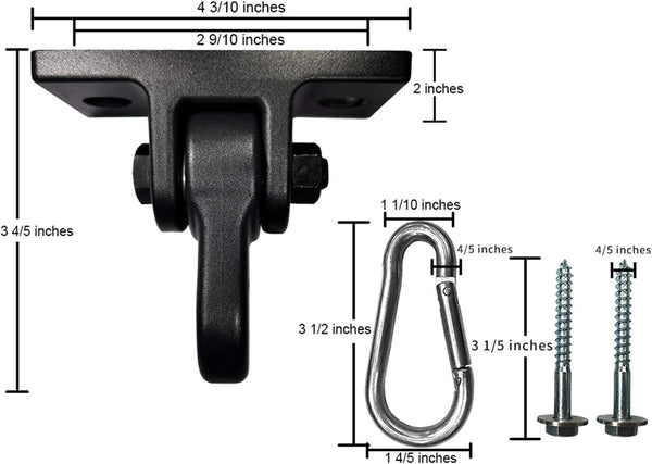 Stainless Steel Hanger with Smooth Swing Bearings, Heavy Duty 180°+360° Swivel Swing Hook, 1500 Lb Capacity Playground Yoga Hammock Chair Rope, Sandbag Porch Swing Bag Sleeve