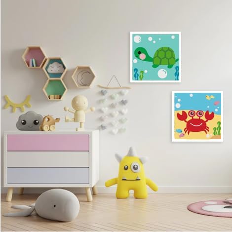 4 Pack Framed Paint by Numbers Kit for Kids,Cute Sea Animals Painting Kits for Ages 4-6,Easy Paint by Number Kids Paint for Beginner,Diy Acrylic Oil Painting Kit for Wall Decor(8X8Inch)