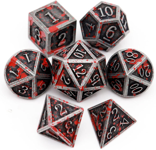 Bloodstained Metal DND Dice Set Blood Polyhedral D&D Dice Compatible with Dungeons and Dragons Gift TTRPG Antique Metal Halloween Dice