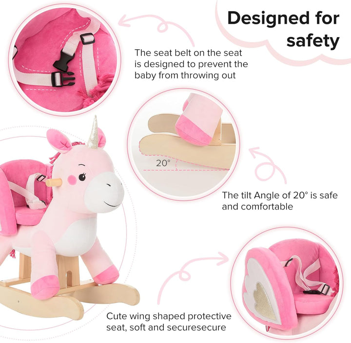 - Baby Rocking Horse, Ride Unicorn, Kid Ride on Toy for 6 Month-3 Year Old, Infant (Boy Girl) Plush Animal Rocker, Toddler/Child Stuffed Ride Toy (Pink)