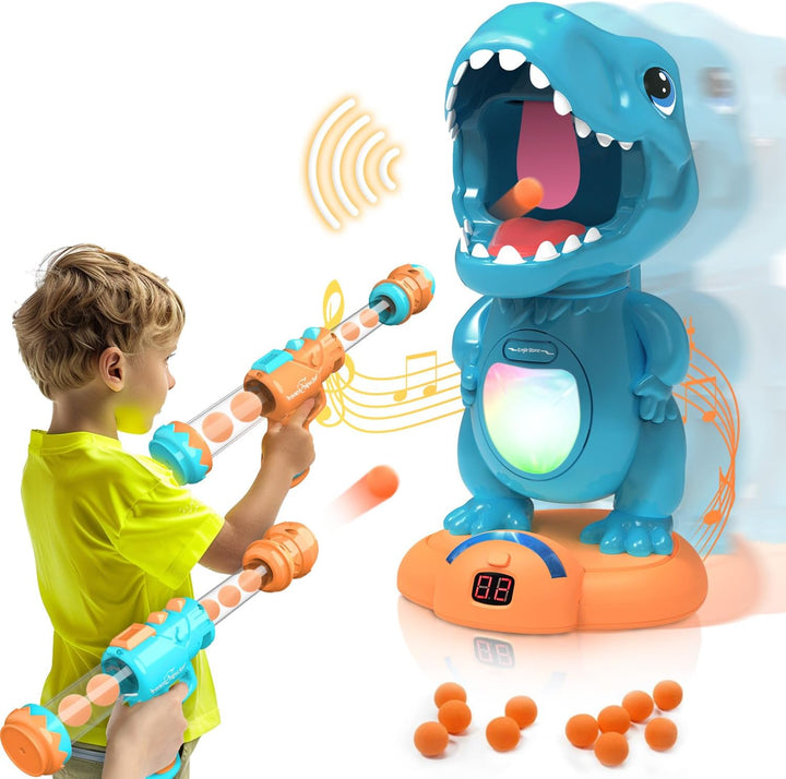 Dinosaur Shooting Toys for Boys 5 6 7 8 9 Years Old, Electronic Kids Target Games W/ Air Pump Gun, LCD Score Record, Sound, 24 Foam Balls, Birthday Party Favor,Christmas Gifts for Toddlers