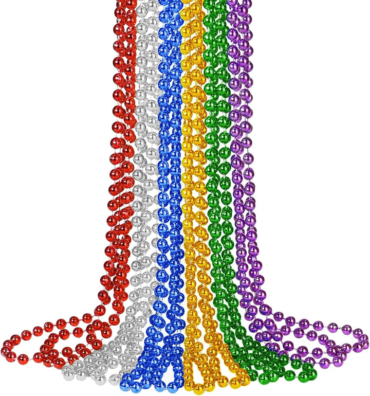 12 PCS Gold Bead Necklaces, Mardi Gras Christmas Beads 33" Metallic Beaded Costume Party Necklaces for Parade Throws, Wedding, Birthday, Pirate Party Favors