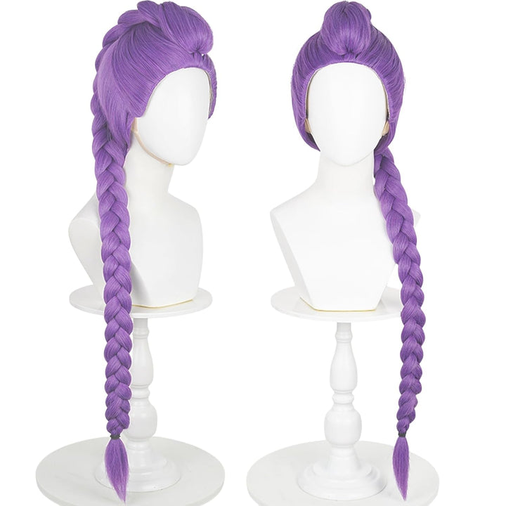 Anime Demon Hunters Costume Rumi Cosplay Wig Rumi Halloween Cosplay Wig Accessory Set (Rumi Purple + Bracelet + Hair Cap)
