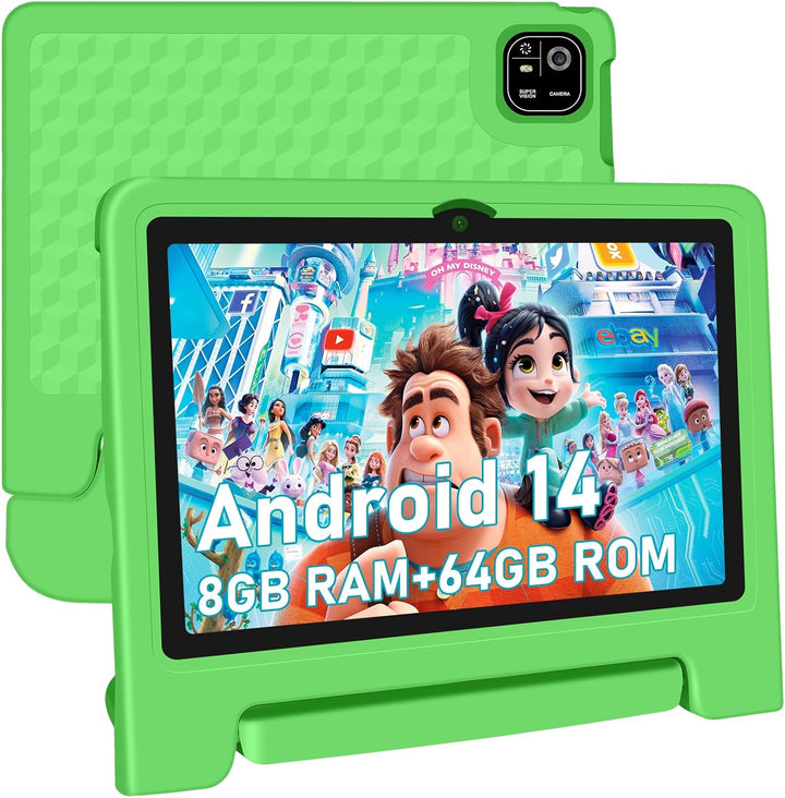 Tablet for Kids, 10.1 Inch IPS HD Touchscreen Android 14 64 GB Storage, 8GB RAM, Octa Core Kids Tablet, Parental Controls, 12-Hr Battery, Wifi, GPS - Purple