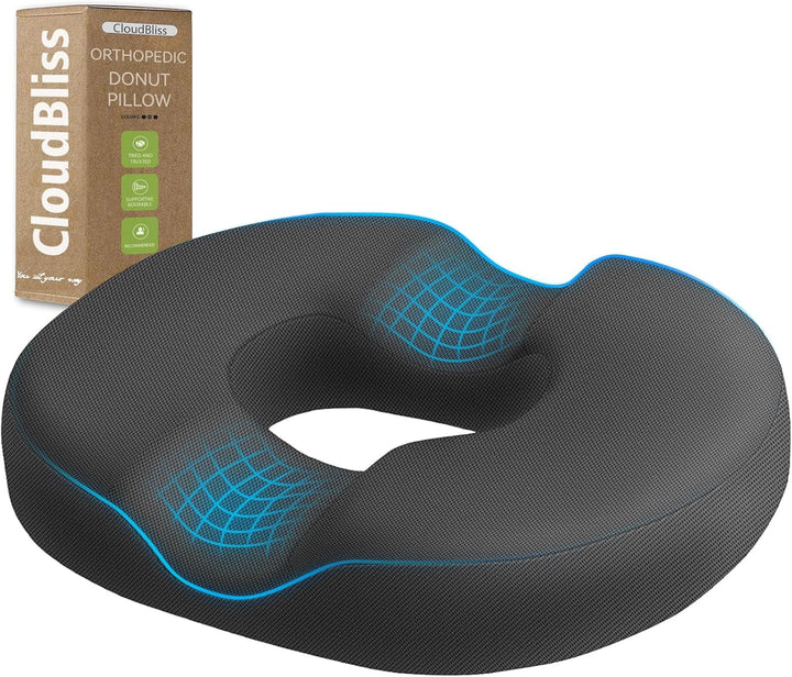 Donut Pillow Seat Cushion Chair Pad for Tailbone Pain Relief and Hemorrhoids, Memory Foam Seat Chair Cushion for Postpartum Pregnancy, Seat Cushions for Men and Women for Home & Office, (Black)