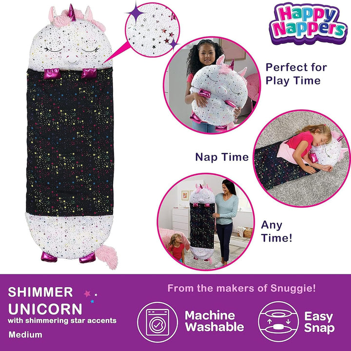 Pillow & Sleepy Sack- Comfy, Cozy, Compact, Super Soft, Warm, All Season, Sleeping Bag with Pillow- Medium 54” X 20”, Shimmer Unicorn