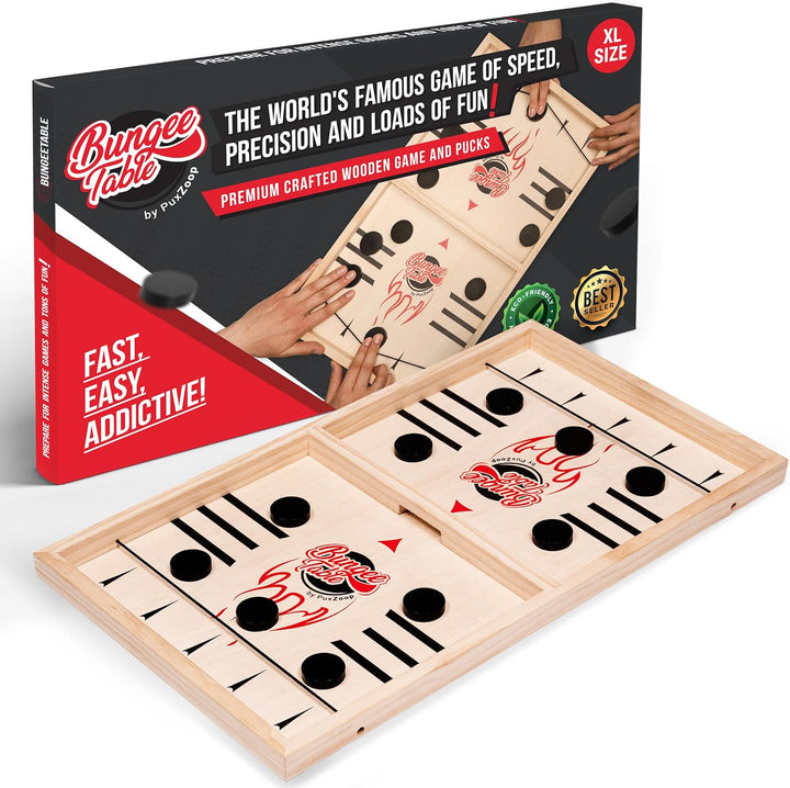 Fast Sling Puck Game - Test Your Speed and Accuracy with This Fast-Paced Wooden Air Hockey Board Game - Guaranteed Fun for Family Night or Friends Party