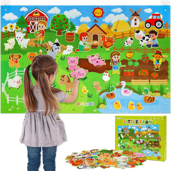 Farm Animals Felt Story Board Set 41PCS Preschool Farmhouse Barnyard Theme Busy Board Story Set Storytelling Early Learning Interactive Play Kit Wall Hanging for Toddlers Kids Children