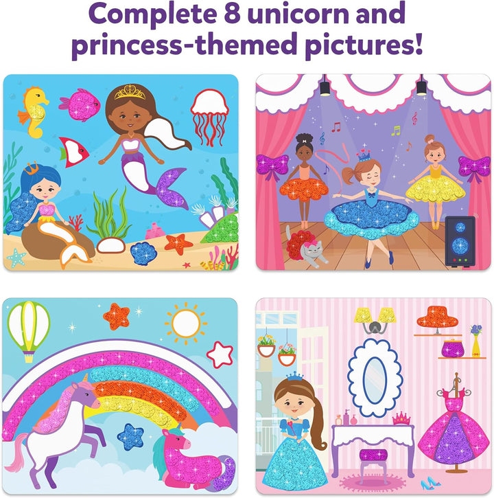 Dot It Sticker Art - Unicorns & Princesses, 500+ Sparkly Stickers, Mess-Free Fun for Kids, DIY Scrapbooking Craft Kits, Travel Toys, Gifts for Ages 3, 4, 5, 6, 7