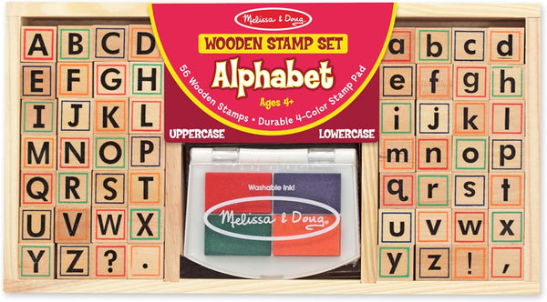 Wooden Alphabet Stamp Set - 56 Stamps with Lower-Case and Capital Letters Preschool Writing Toys, ABC Stamps, Kids Arts & Crafts, Letter for Kids Ages 4+