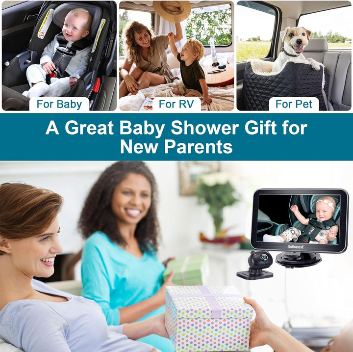 Baby Car Camera 7-Inch: USB Plug and Play Easy Setup 360 Degree Rotating Backseat Camera Two Kids HD 1080P Rear Facing Car Seat Cameras Clear Night Vision -V9