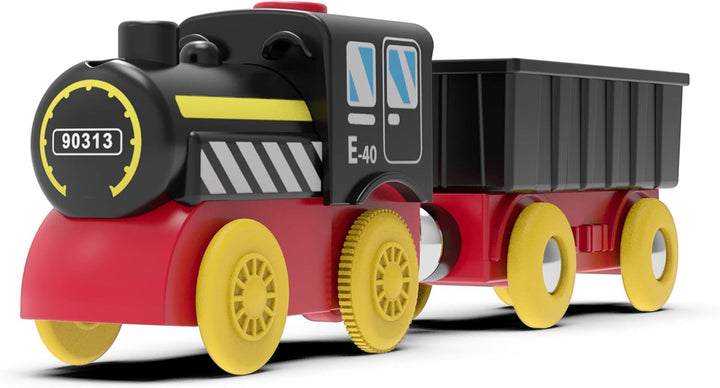 Battery Operated Locomotive Train, Magnetic Trains Toy for Wooden Tracks, Motorized Train Compatible with Thomas, Brio, Chuggington, Melissa & Doug