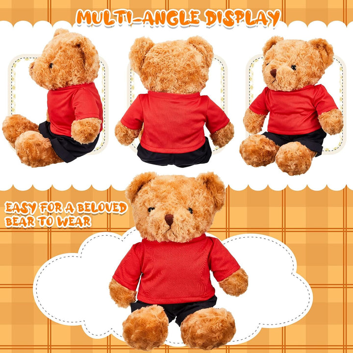 4 Pcs Stuffed Bear Clothing Crew Neck Bear Shirt Basic Teddy Clothing Stuffed Animal Accessories Classic Plush Tiny Clothes with Black Jean Shorts Fit 12-18 Inches Teddy Dolls Gifts