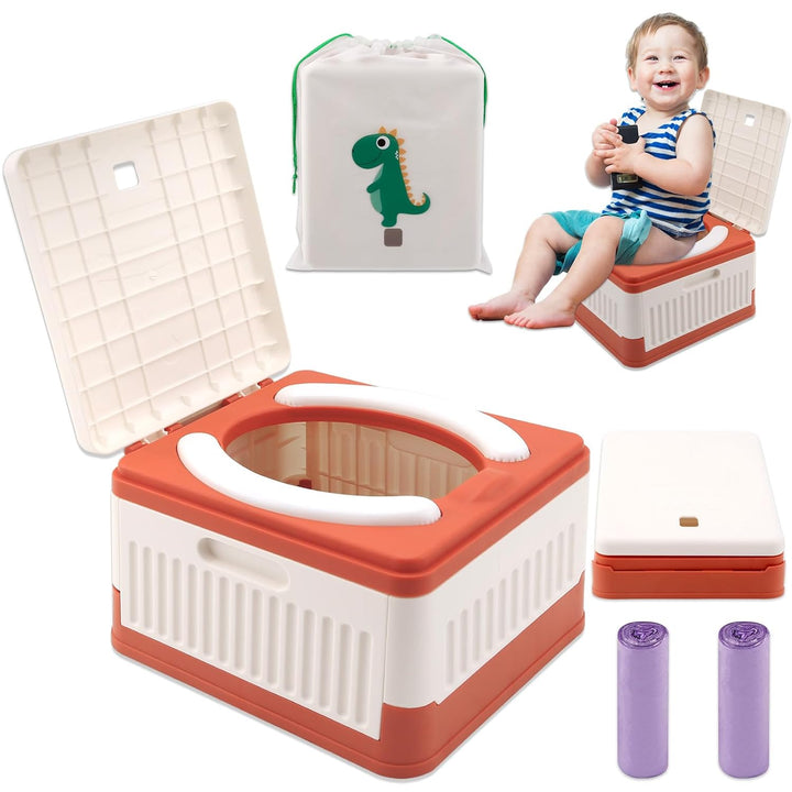 Portable Potty for Toddler Travel, Foldable Travel Potty Training Toilet Seat for Kids Boys Girls, Emergency Mobile Toilet in Car for Camping Outdoor Indoor, with 30 Disposable Bags, Blue