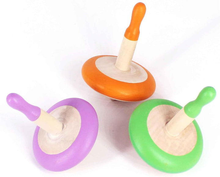 Spinning Tops for Kids 2 3 4 5+ Year Old, Set of 3 Wooden Montessori Toys, Improves Hand Eye Coordination, Great for Sensory Play, Eco-Friendly 100% Child Safe (Red/Blue/Yellow)