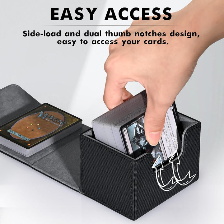 Card Deck Box for Trading Cards, MTG Commander Deck Box Holds 120+ Single Sleeved Cards, Leather Magnetic Card Storage Box Fits for TCG CCG Magic Cards (Black)