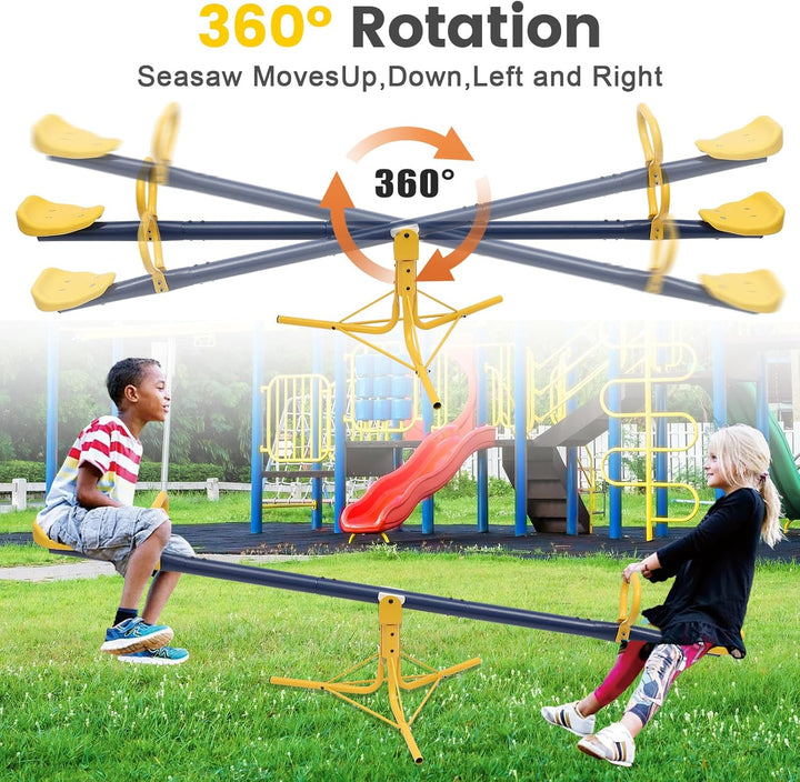 Teeter Totter,360 Degree Rotation Seesaw for Kids Outdoor for Ages 4-12, Sit and Spin Teeter Totter Kids Outdoor Play Equipment