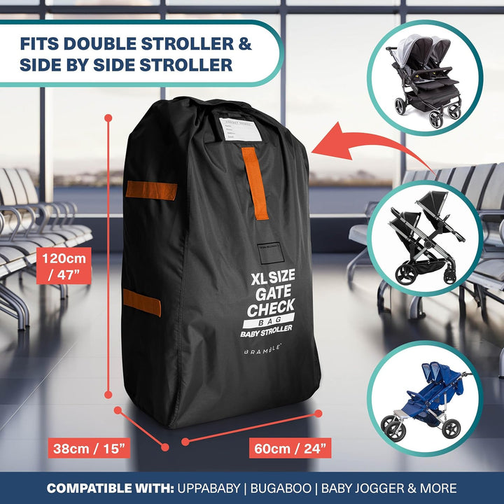 Extra Large Gate Check Stroller Bag for Airplane - Stroller Storage Bag (Black, 47", 600D Oxford Waterproof) - Double Stroller Travel Bag for Airplane, Baby Stroller Cover for Air Travel