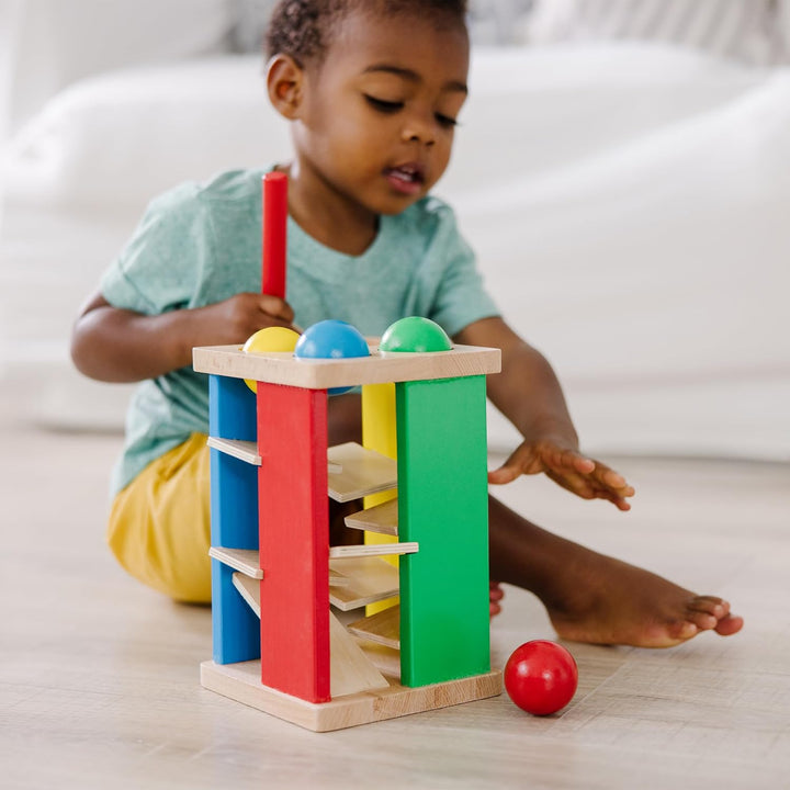 Deluxe Pound and Roll Wooden Tower Toy with Hammer, White