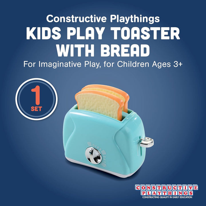 Constructive Playthings Kids Play Toaster with Bread for Imaginative Play, Kitchen Appliances Learning Toy for Children Ages 3+