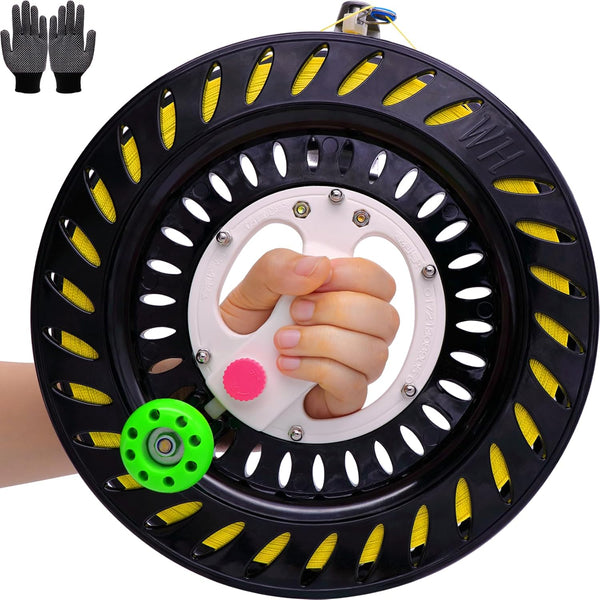 Kite Reel for Adults, 10.3 Inches Dia with 2600Ft String, Line Winder with Lock and Connector, Kite String Spool for Adults (Black)