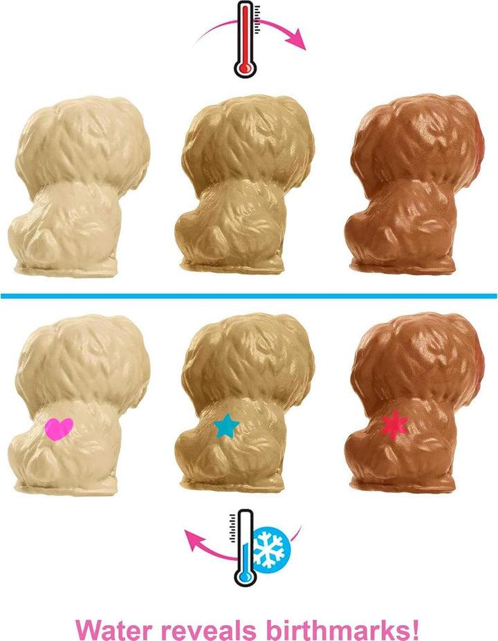 Doll & Pets Set, Blonde with Mommy Dog, 3 Newborn Puppies with Color-Change Feature & Pet Accessories