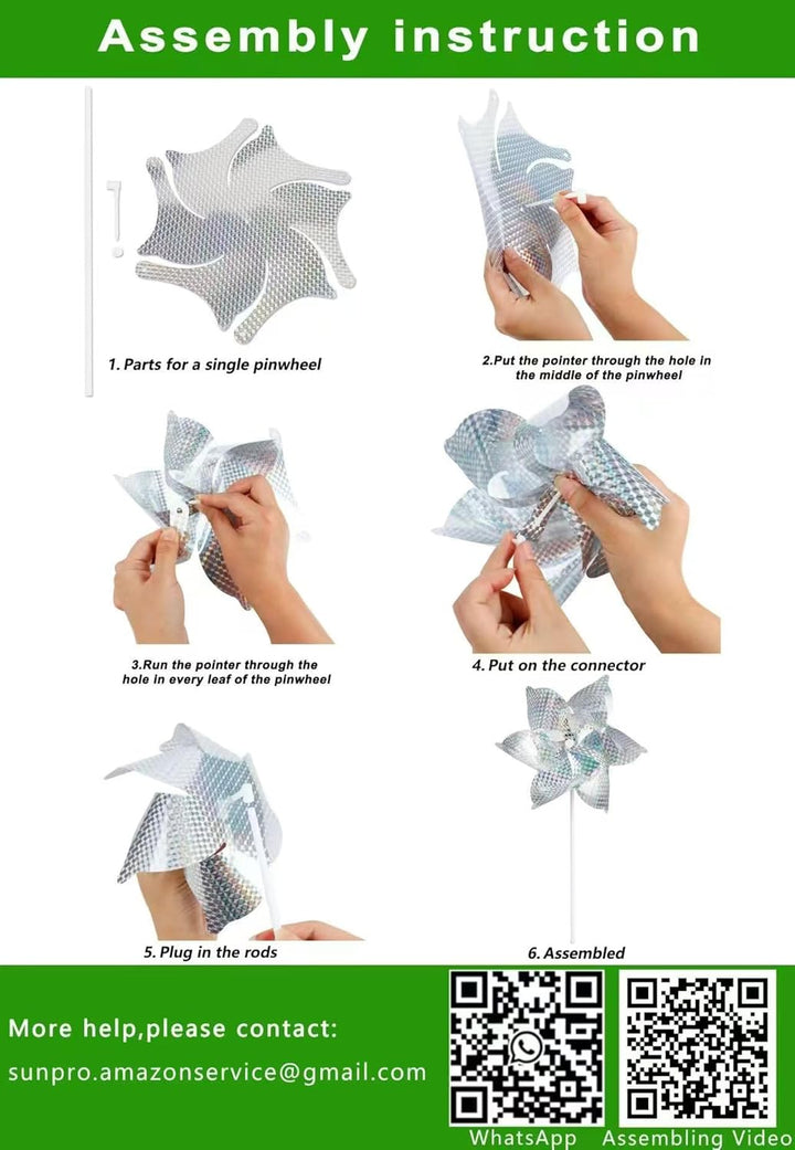 Reflective Pinwheels,10-Pack Extra Sparkly Pinwheels for Garden Decor, Pinwheels for Kids,Scare Birds Away from Garden Yard Patio Lawn Farm (10 Pack).