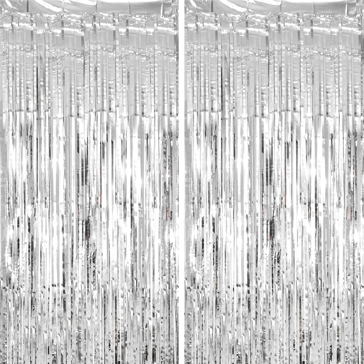 2 Pack Laser Pink Tinsel Foil Fringe Curtains, Mothers Day Pink Decorations, Metallic Tinsel Party Streamers Backdrop for Birthday Bachelorette Graduation Wedding Party Decorations