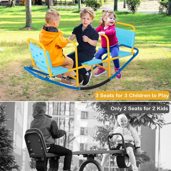 Kids Seesaw Teeter Totter, 3-Person Heavy Duty Metal Playground Equipment for Backyard, Indoor Outdoor Rocking Fun for Toddlers Boys Girls Age 3-8, Teeter Totter for Kids Outdoor(Blue)