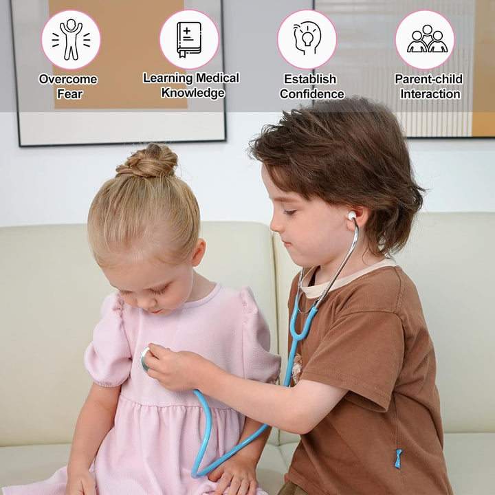 Kids Stethoscope Toy, 2 Pack Real Working Stethoscope Toy for Toddler 3 4 5, Doctor Play Set for Role Play, Medical Pretend Playset for Boys Girls Birthday (Blue and Pink)