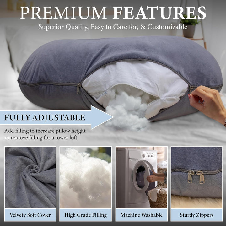 Pregnancy Pillows, U-Shape Full Body Pillow -Removable Cover Jumbo Size - Gray - Pregnancy Pillows for Sleeping - Body Pillows for Adults, Maternity Pillow and Pregnancy Must Haves