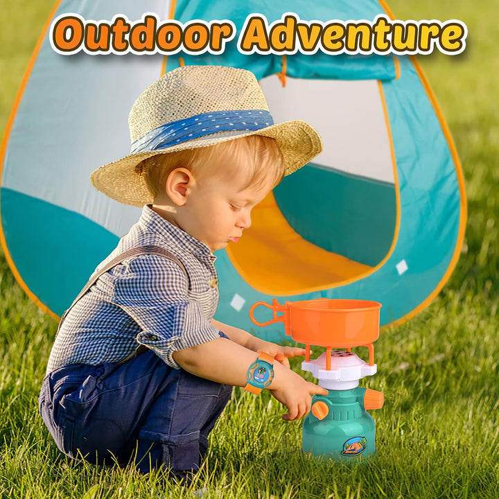 Pop up Play Tent with Camping Gear and Tools Set, Outdoor Toys for Kids