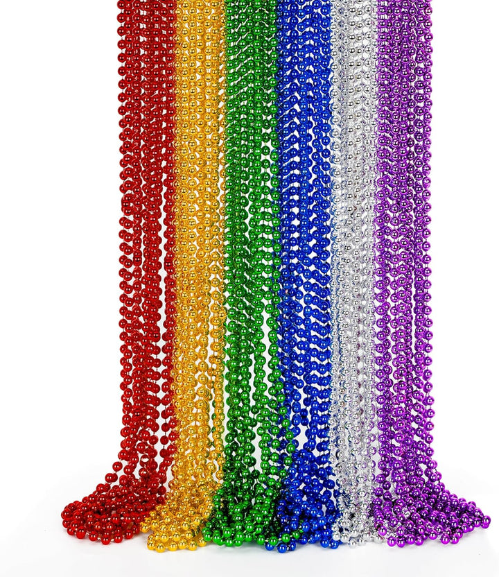 Gold Bead Necklace, 24PCS Christmas Bead Necklaces Stuff, 33" Mardi Gras Xmas Beaded Necklace Costume, Festival Parade Throw Accessories for Wedding Birthday Pirate Party Baby Shower Supplies Decor